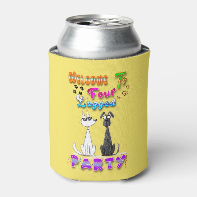 Welcome To Four Legged Party Can Cooler (Can Front)