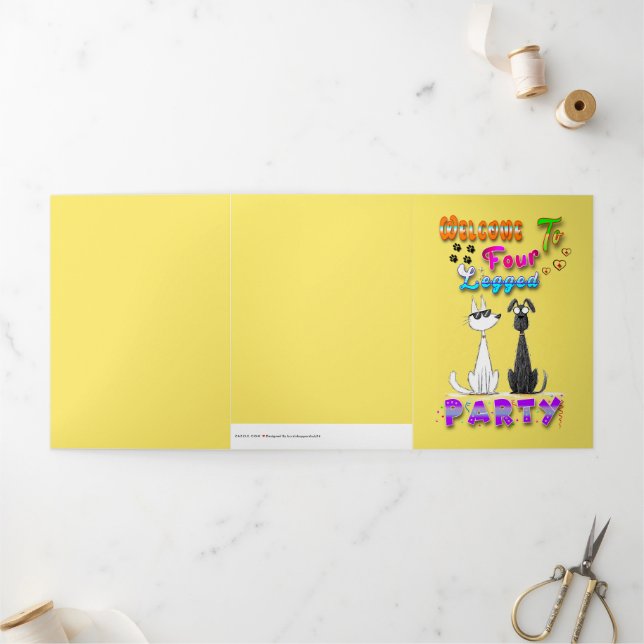 Welcome To Four Legged Party Tri-Fold Holiday Card (Outside)