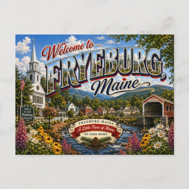 Welcome to Fryeburg Maine Nostalgic Postcard (Front)