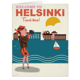 Welcome to Helsinki Finland vintage travel poster