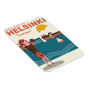 Welcome to Helsinki Finland vintage travel poster Magnet