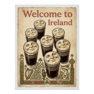 Welcome to Ireland Vintage Pint Glasses Poster
