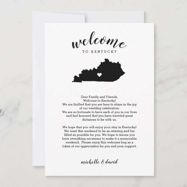 Welcome to Kentucky | Wedding Letter & Itinerary (Front)