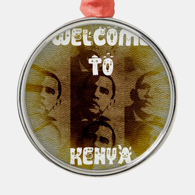 Welcome to Kenya with Obama Collage   Metal Tree Decoration (Front)