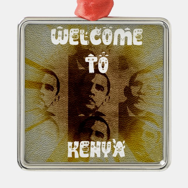 Welcome to Kenya with Obama Collage   Metal Tree Decoration (Front)