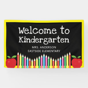 Welcome To Kindergarten Apple Coloured Pencils Banner