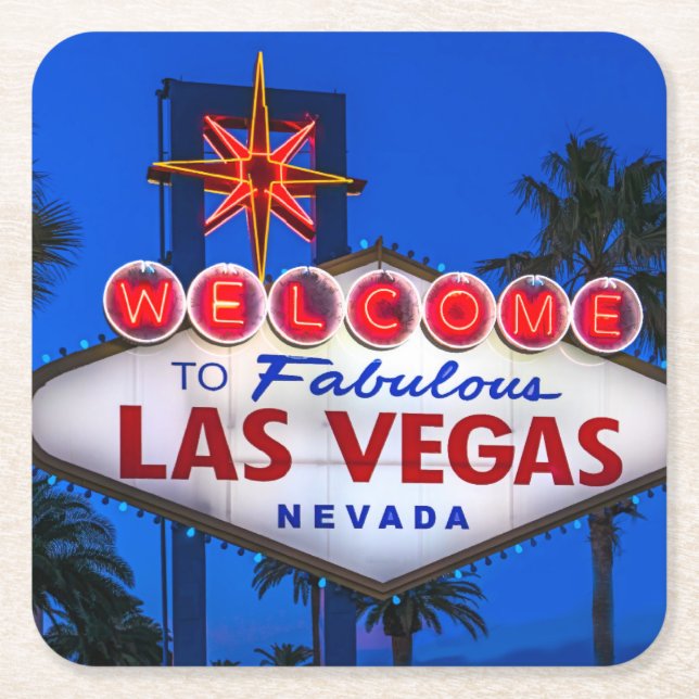 Welcome To Las Vegas Sign Square Paper Coaster (Front)