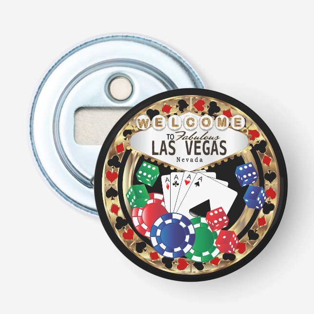 Welcome to Las Vegas Style - Red and Gold Bottle Opener (Front)