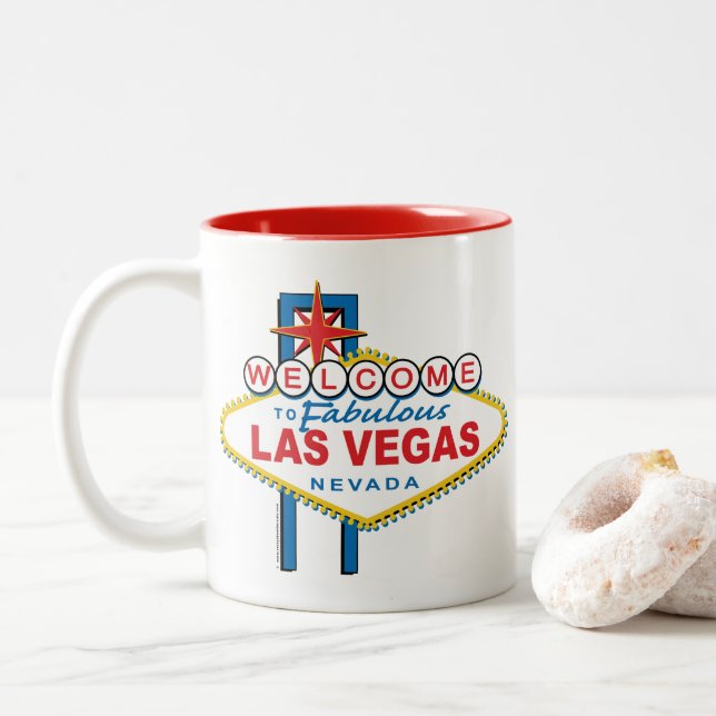 Welcome-to-Las-Vegas Two-Tone Coffee Mug (With Donut)