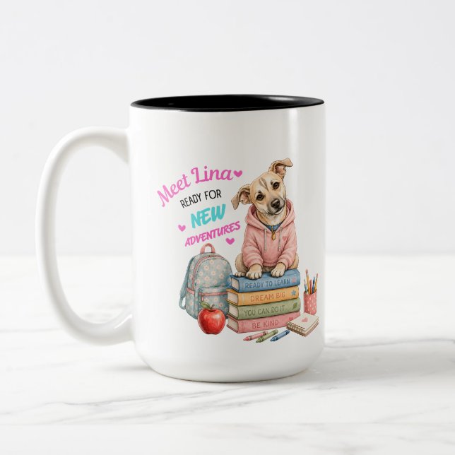 Welcome to Lina's School Adventures! Two-Tone Coffee Mug (Left)