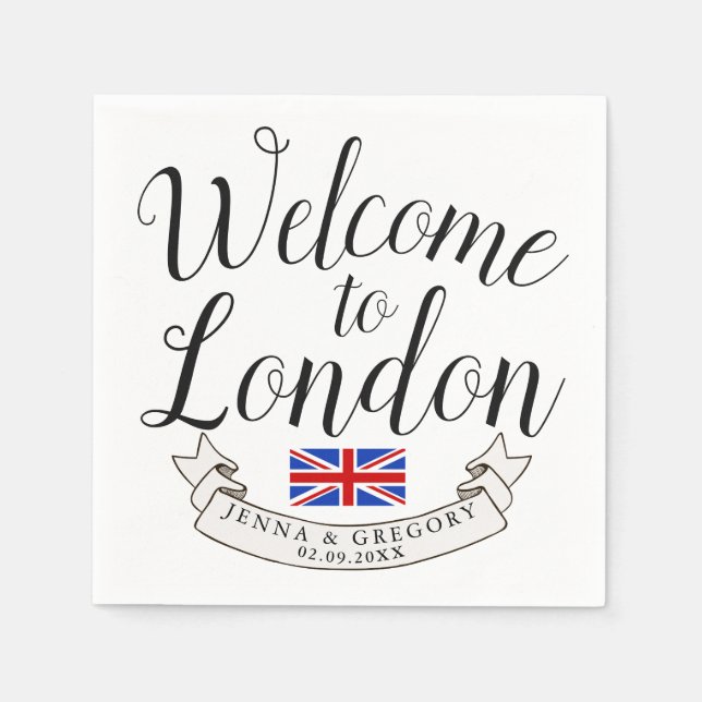 Welcome to London | Destination Wedding Custom Napkin (Front)