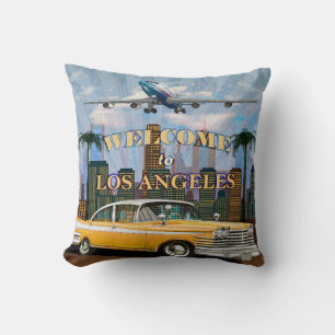 Welcome to Los Angeles retro poster. Cushion