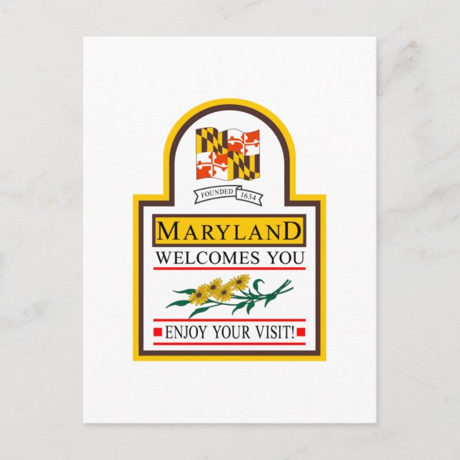 Welcome to Maryland - USA Road Sign Postcard (Front)