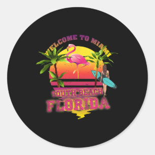 Welcome To Miami, Florida, South Beach Surfing, Fl Classic Round Sticker