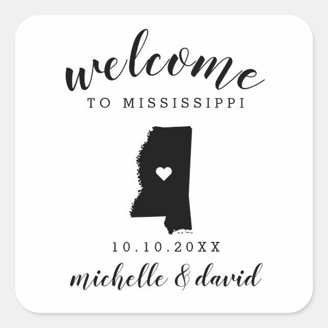 Welcome to Mississippi | Wedding custom favour Square Sticker (Front)