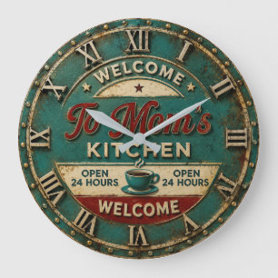 Welcome to Mom's Kitchen Vintage Coffee Farmhouse Large Clock