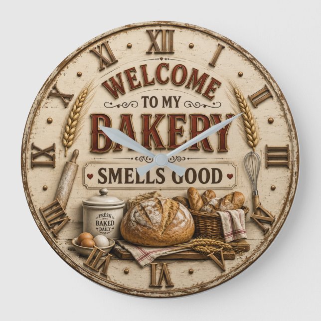Welcome to My Bakery Baker Gift Large Clock (Front)