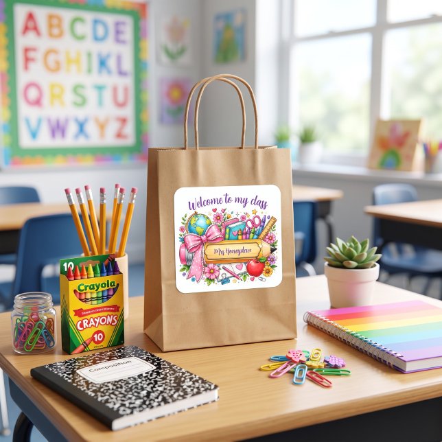 Welcome to my class personalised teacher pencil square sticker (Creator Uploaded)