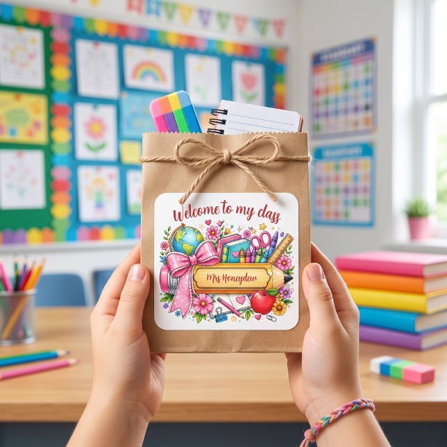 Welcome to my class red font teacher pencil square sticker (Creator Uploaded)