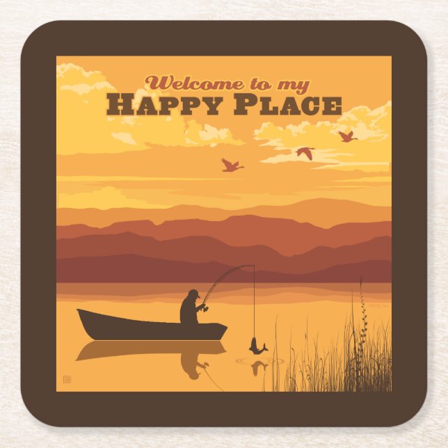 Welcome To My Happy Place Square Paper Coaster (Front)