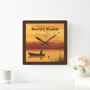 Welcome To My Happy Place Square Wall Clock