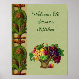 Welcome To My Kitchen Fruit Basket Personalised Poster