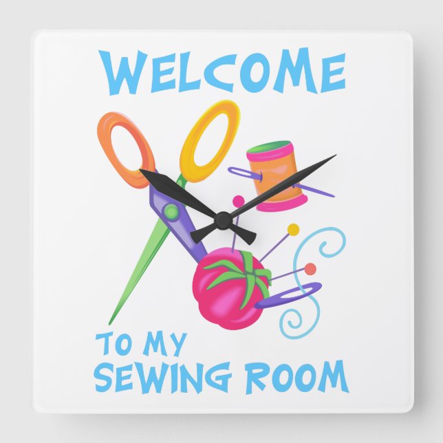 Welcome to my Sewing Room Square Wall Clock (Front)