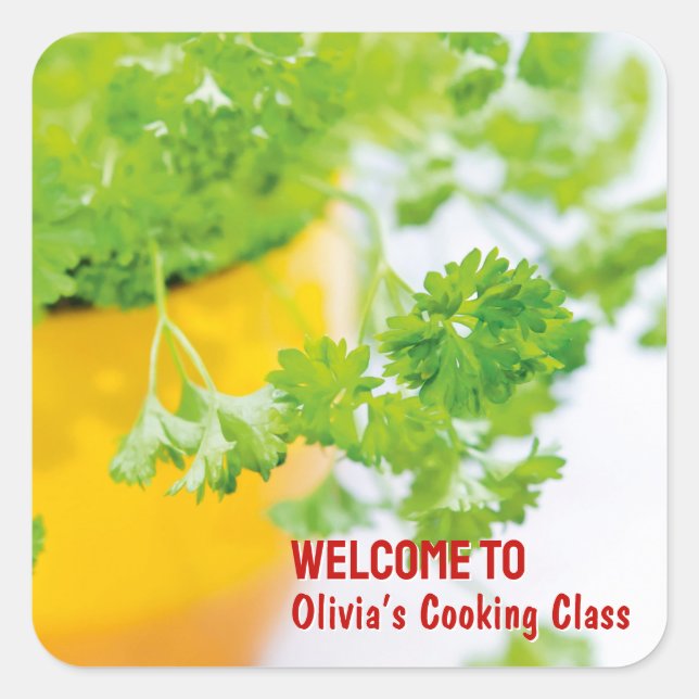 Welcome to Name’s Cooking Class Herb Art Square Sticker (Front)