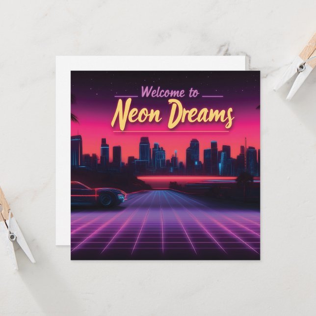 Welcome to Neon Dreams - Retro Wave Cityscape (Front/Back In Situ)