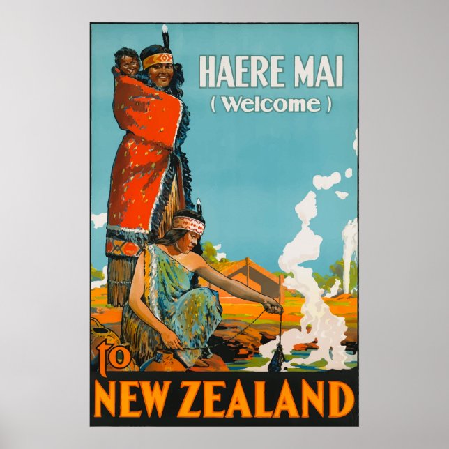 Welcome to New Zeland Vintage Travel Poster (Front)