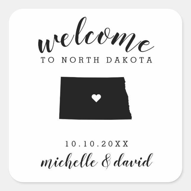 Welcome to North Dakota  | Wedding custom favour Square Sticker (Front)