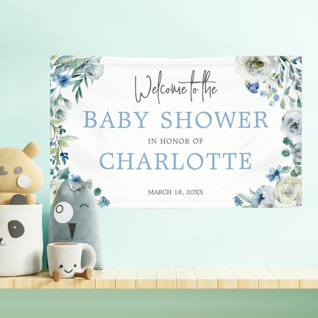 Welcome to Our Baby Shower Elegant Blue Floral Banner (Creator Uploaded)