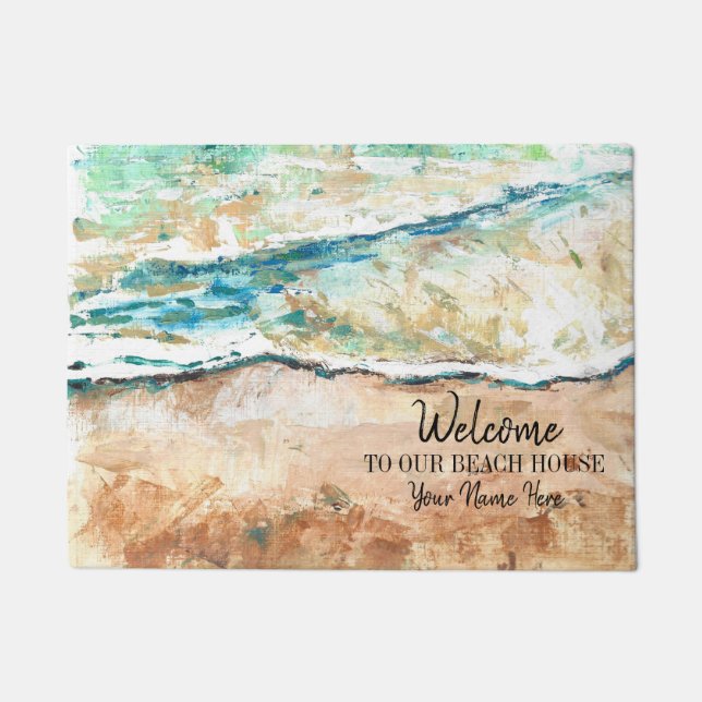 Welcome To Our Beach House Abstract Beach Art Doormat (Front)