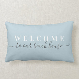 Welcome to Our Beach House Blue Lumbar Pillow