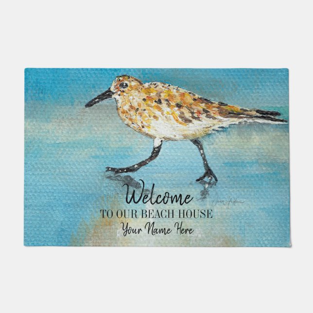Welcome To Our Beach House Sandpiper Personalised Doormat (Front)