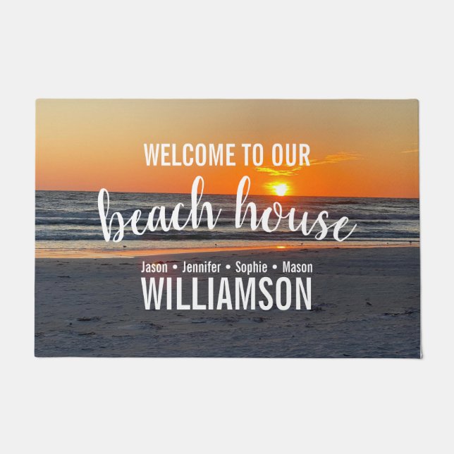 Welcome To Our Beach House Sunset Door Mat (Front)