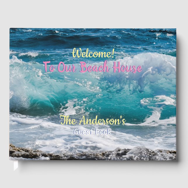 Welcome To Our Beach House, Teal Ocean Waves Guest Book (Front)