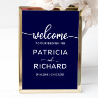Welcome to our Beginning | Navy Blue Wedding Sign