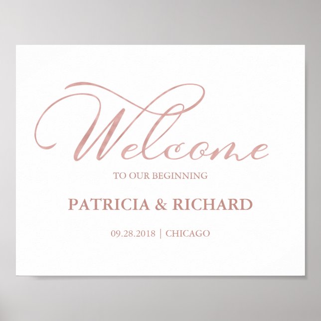 Welcome To Our Beginning Rose Gold Foil Sign (Front)