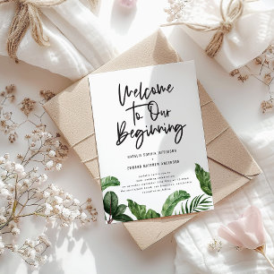 Welcome to our beginning tropical foliage wedding announcement