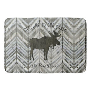Welcome to our Cabin Moose Rustic Lodge Bath Decor Mat