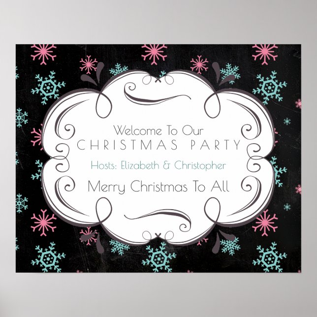 Welcome To Our Christmas Party Snowflakes Winter Poster (Front)