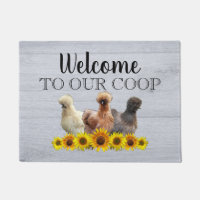 Welcome To Our Coop Silkie Bantam Sunflowers Wood