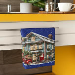 Welcome to our Farmhouse Christmas Red Truck Tea Towel<br><div class="desc">A vintage farmhouse,  an old red truck loaded with a Christmas tree,  and a dark blue starry sky.
How welcoming is this setting to get some of these beautiful kitchen towels to give or keep</div>