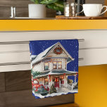 Welcome to our Farmhouse Christmas Red Truck Tea Towel<br><div class="desc">A vintage farmhouse,  an old red truck loaded with a Christmas tree,  and a dark blue starry sky.
How welcoming is this setting to get some of these beautiful kitchen towels to give or keep</div>