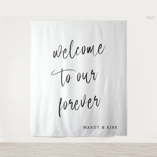 Welcome to Our Forever Wedding Backdrop Fabric Tapestry (Front)