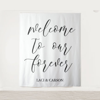 "Welcome to Our Forever" Wedding Tapestry Backdrop