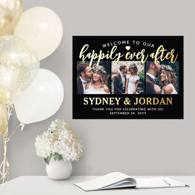 Welcome to Our Happily Ever After 3 Photo Wedding Foil Prints (Creator Uploaded)
