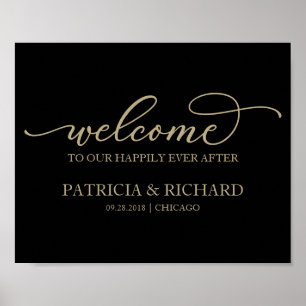 Welcome to our Happily Ever After Gold Black Sign