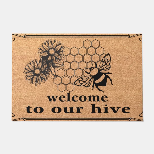 Welcome To Our Hive Doormat, Funny Bee Mat (Front)